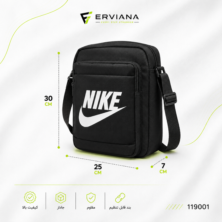 کیف دوشی ارویانا ERVIANA کد 119001 با محفظه تبلت، ۵ جیب خارجی و جنس ساتن نانسی درجه یک