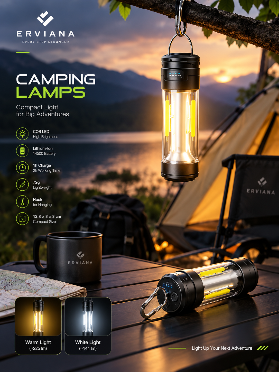 چراغ آویزی شارژی کمپینگ COB LED مدل Camping Lamps | چراغ چادر و طبیعت‌گردی